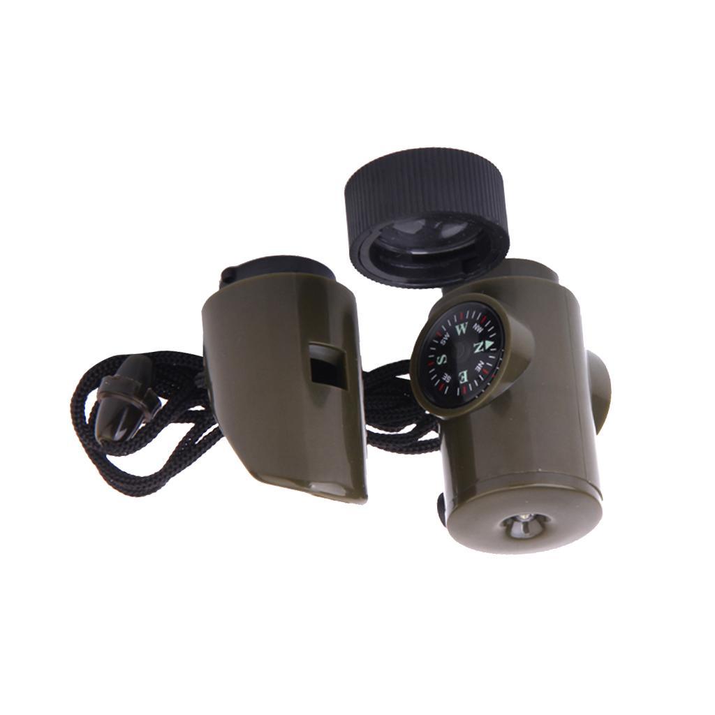 7-in-1 Multifunctional Compass Flashlight Magnifier Thermometer LED Emergency Survival Whistle For Outdoor Hiking Camping Accessory