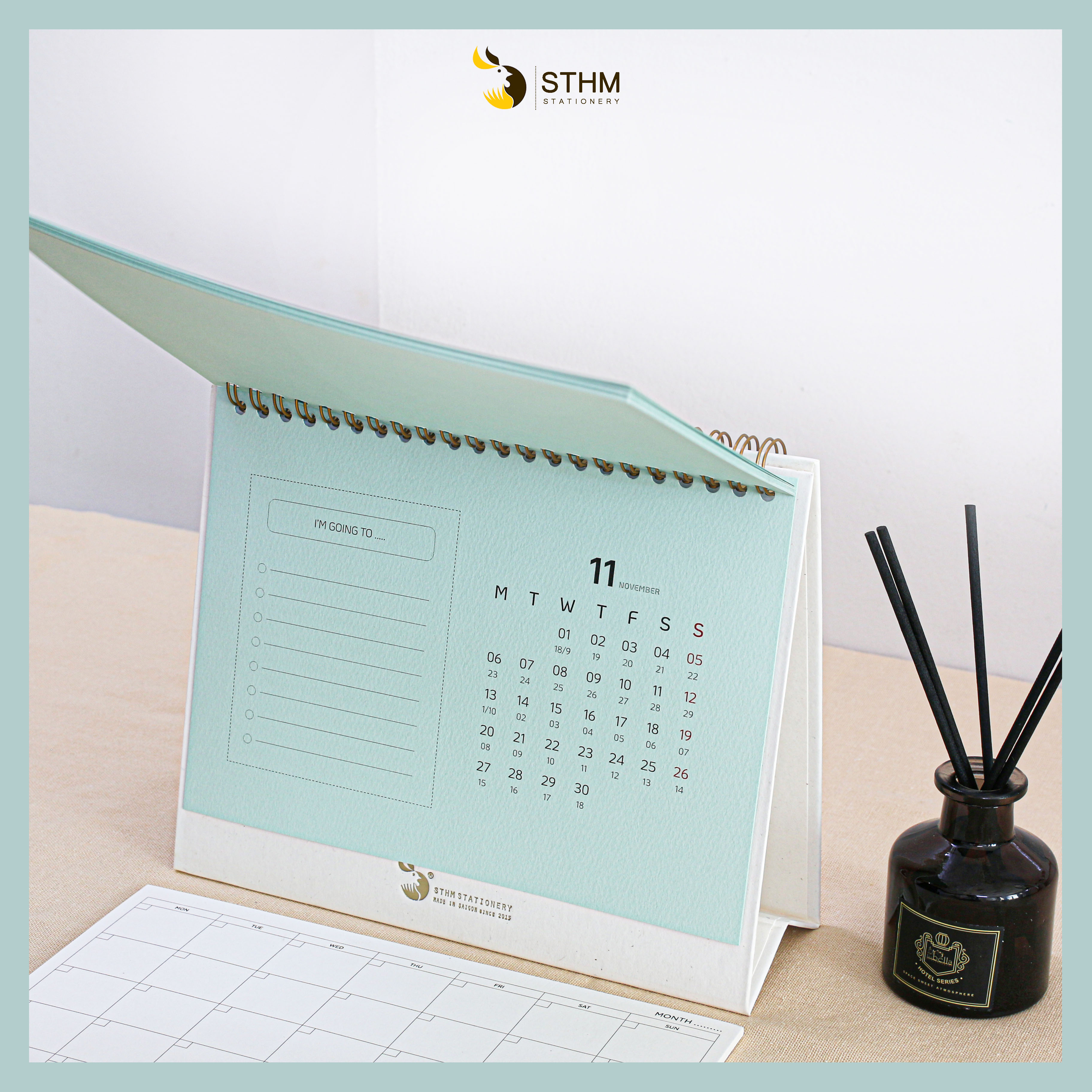 [STHM stationery] - Lịch bàn lò xo 2023 - Light mint - Giấy mỹ thuật cao cấp - Có lịch âm dương và checklist