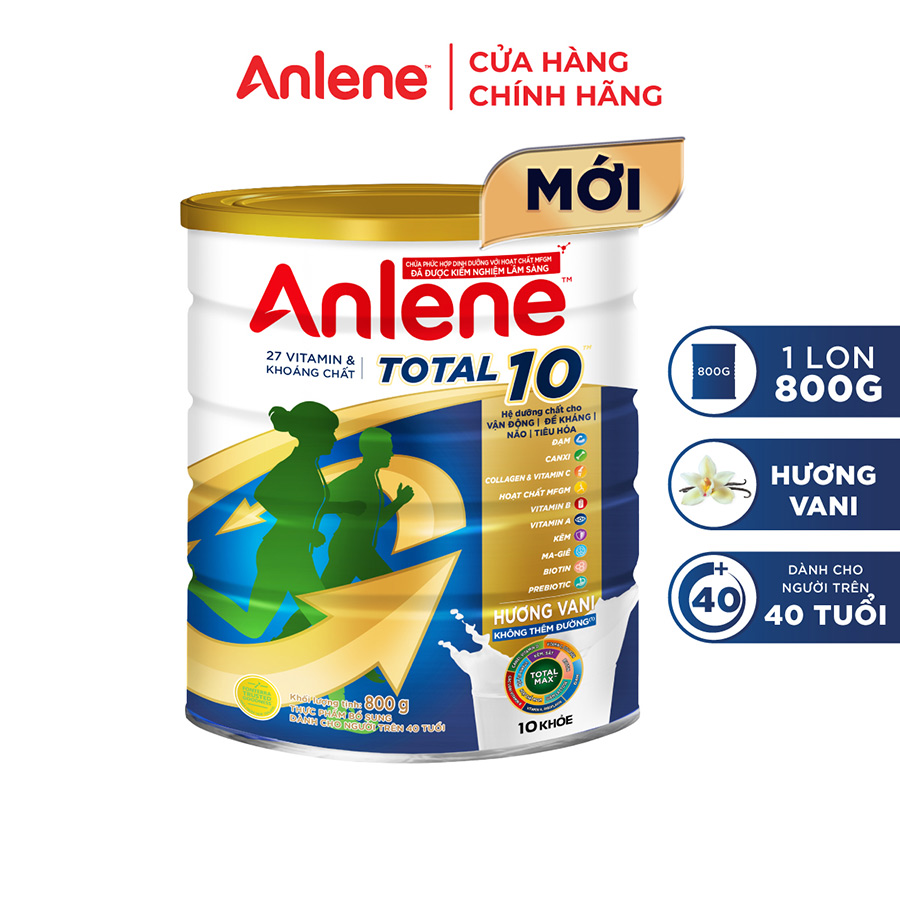 Sữa bột Anlene Total 10X - lon 800g - Hệ dưỡng chất cho vận động, Đề kháng, Não, Tiêu hoá