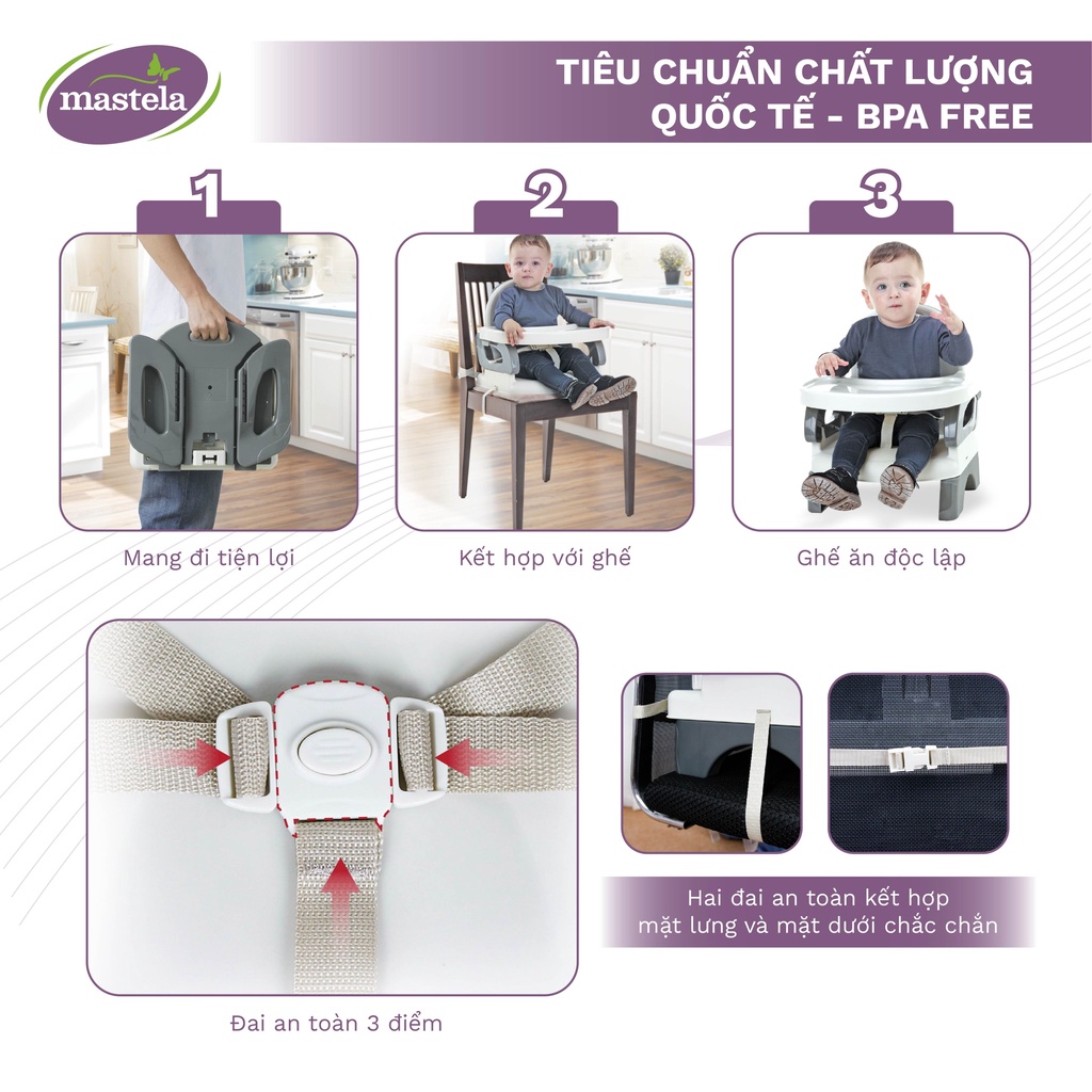 Ghế ăn dặm cho bé gấp gọn và nâng hạ độ cao Mastela 7331 - Ghế tập ăn dặm cho bé đạt chuẩn ASTM Mỹ bảo hành 12 tháng