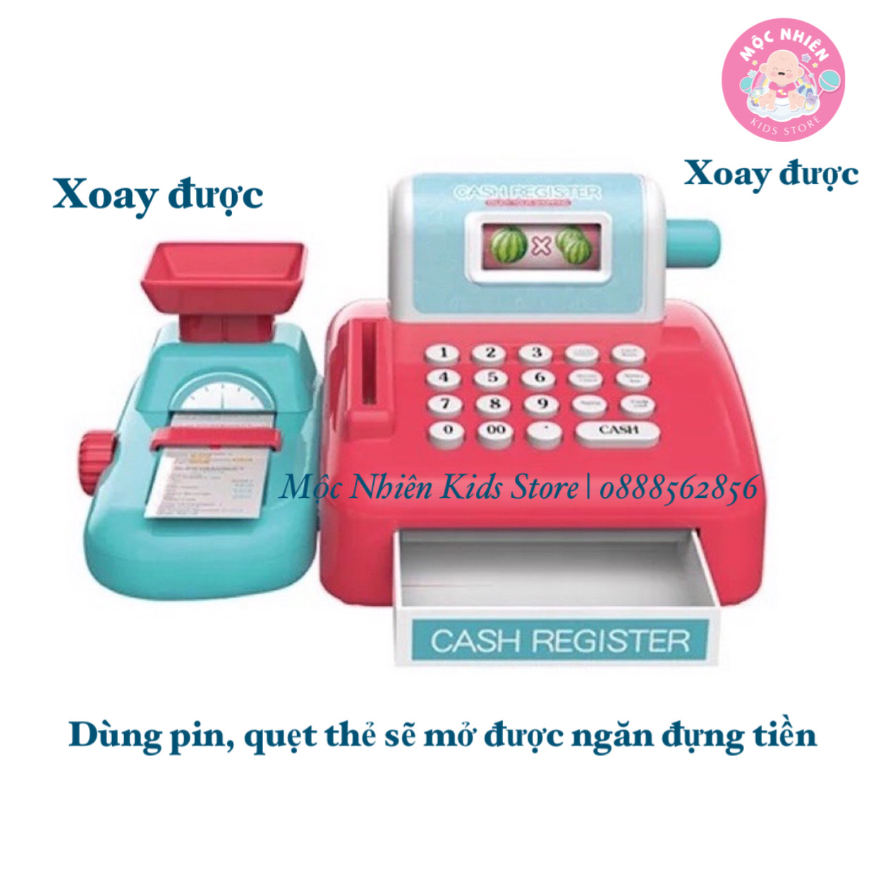 Đồ chơi siêu thị Bowa 8352A, quầy thanh toán 15 món có dùng pin