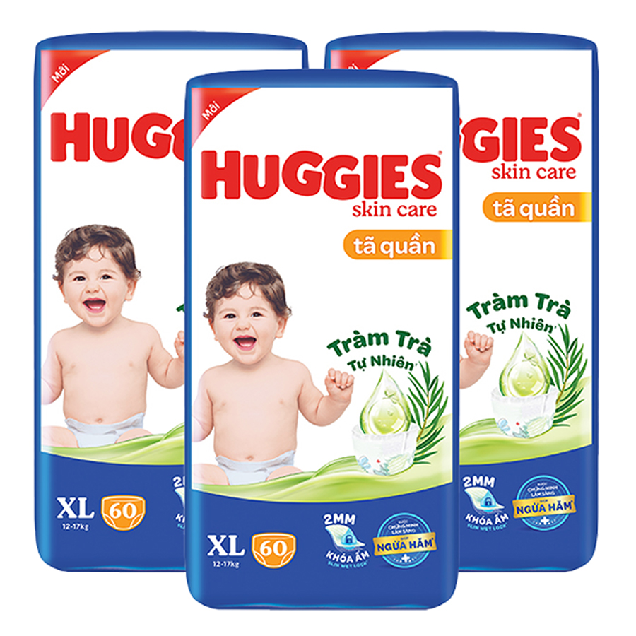 Combo 3 Tã/bỉm quần HUGGIES SKINCARE gói SUPER JUMBO size XL 60 miếng