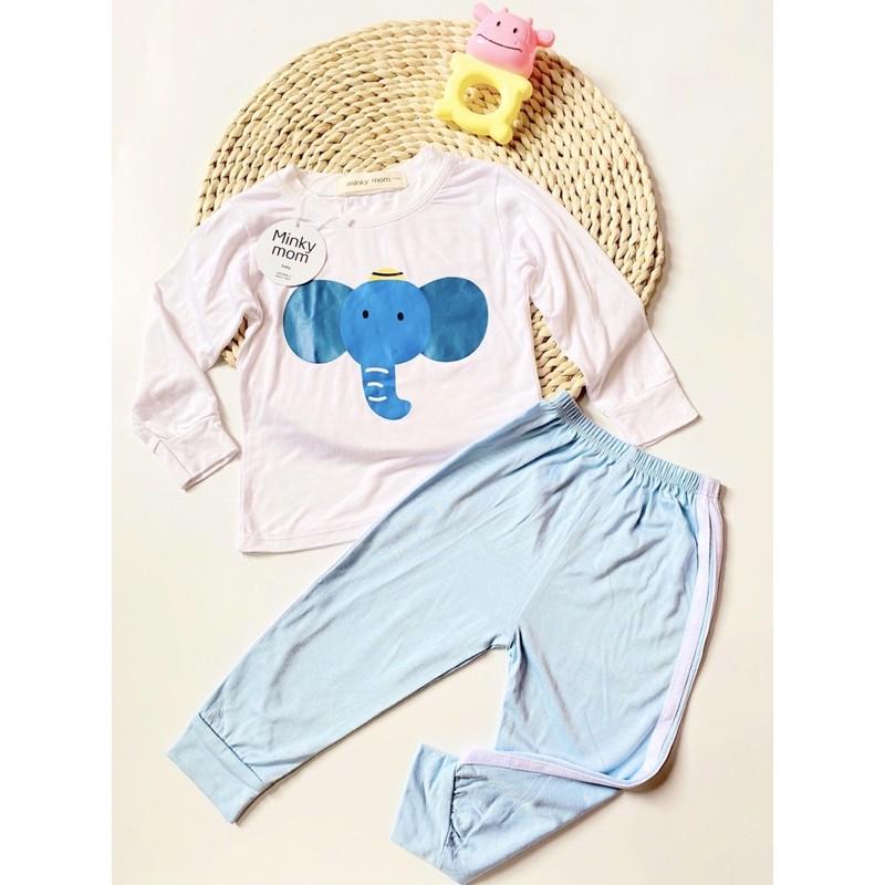 Bộ dài thun lạnh Minky mom họa tiết động vật Voi xanh