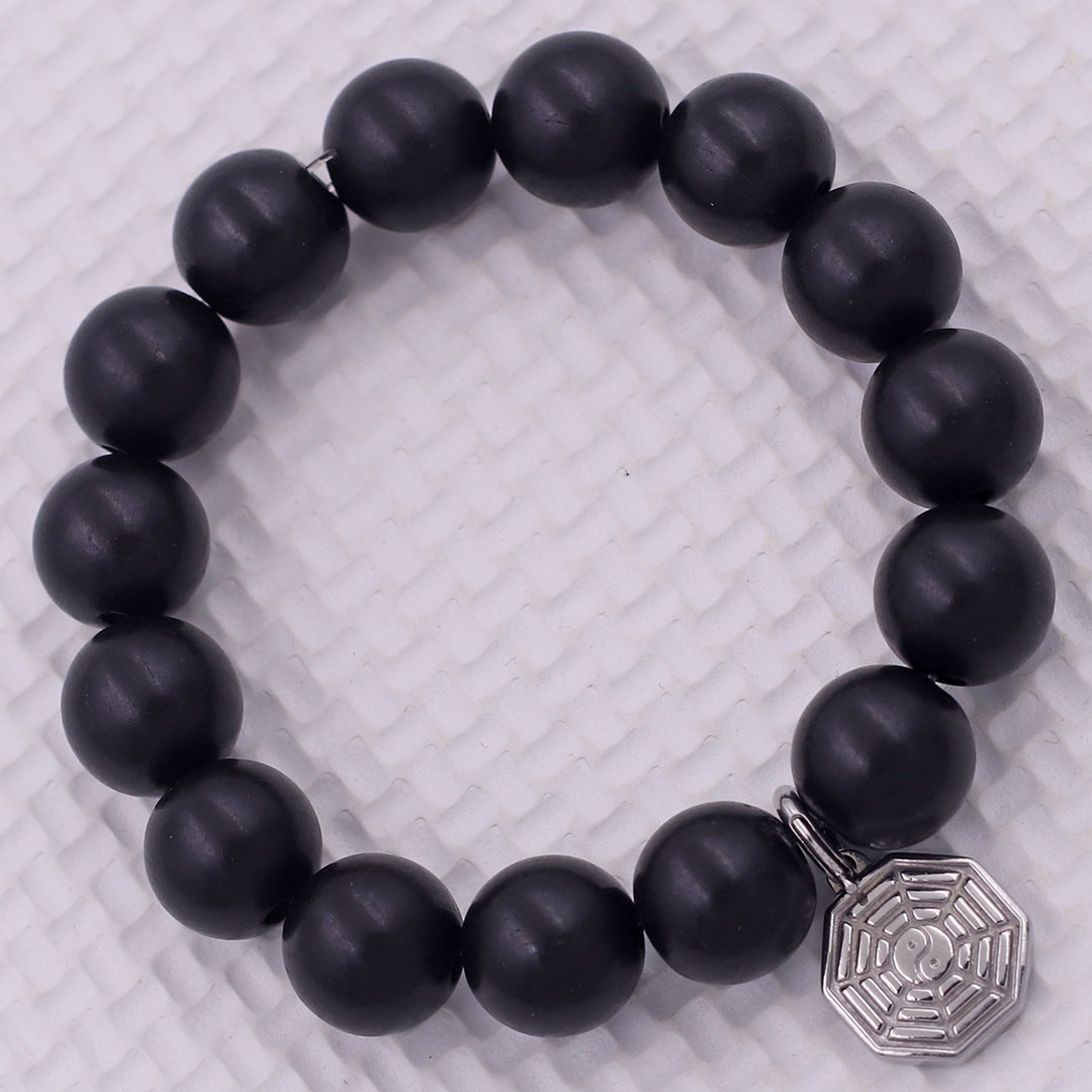 Vòng chuỗi đeo tay gỗ mun charm bát quái inox, vòng tay hạt chuỗi, vòng chuỗi phong thủy, vòng tay nam nữ