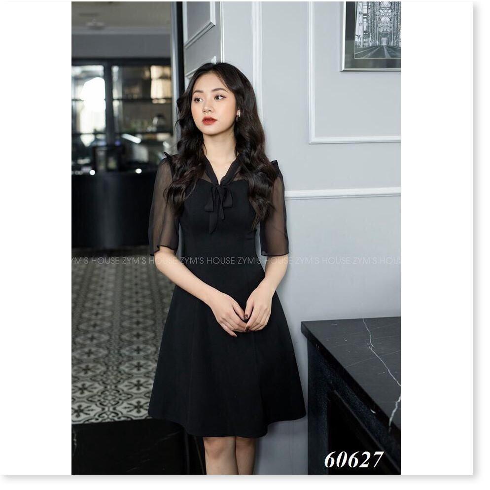 Váy xòe cổ cột nơ phối voan - cực xinh