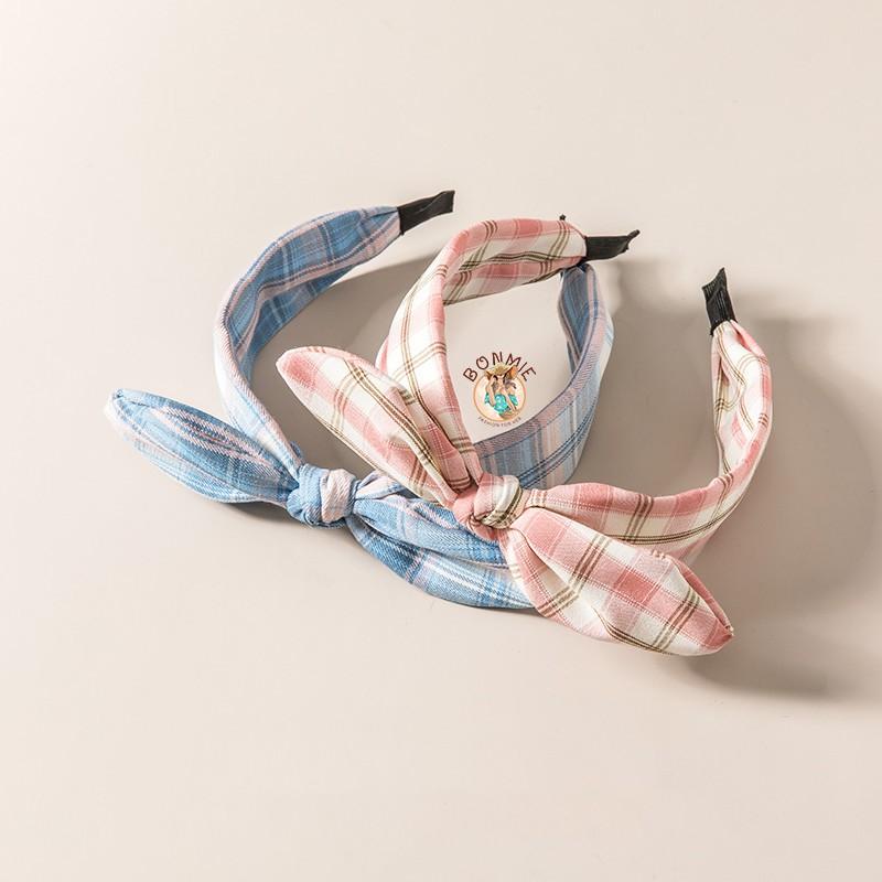 Băng đô nơ, băng đô vải kẻ sọc caro xinh xắn dành cho nữ phong cách Hàn Quốc; S15 - BONMIE