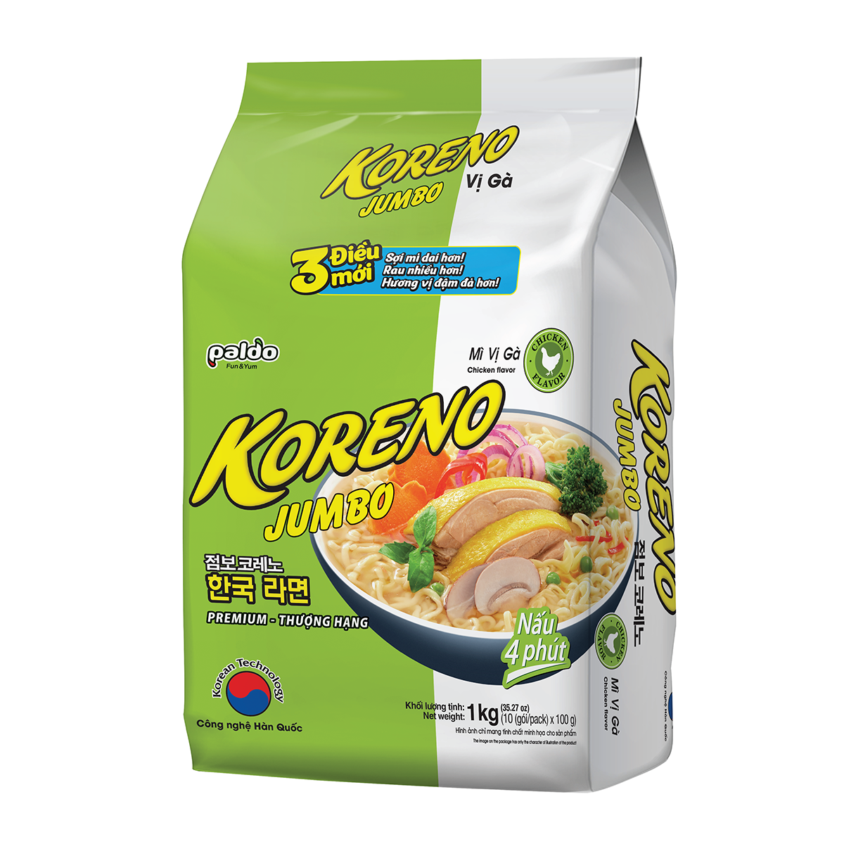 Lốc Mì vị Gà Koreno Jumbo (100G x 10 Gói)