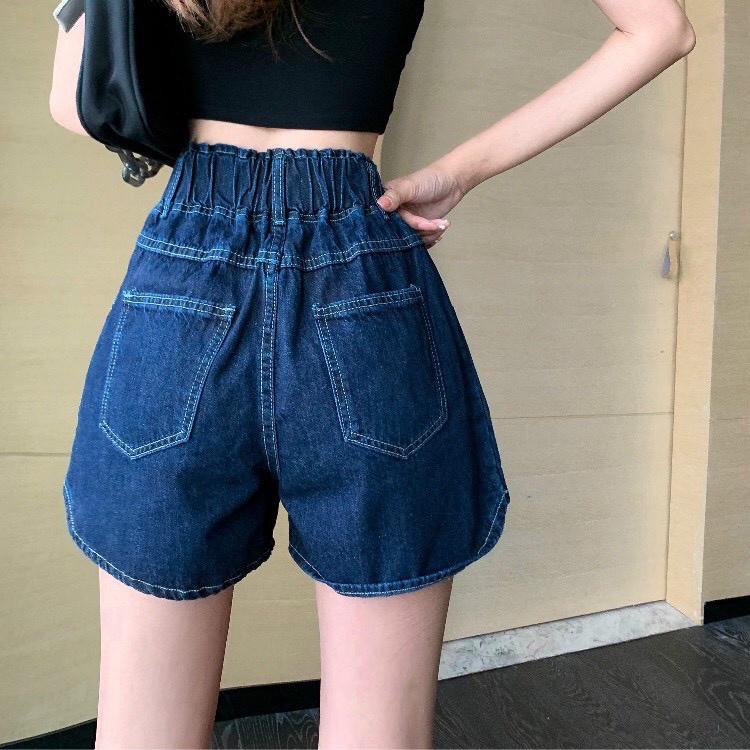 Quần Short Jean Nữ Ống Rộng Cạp Cao Phối Khóa Kéo