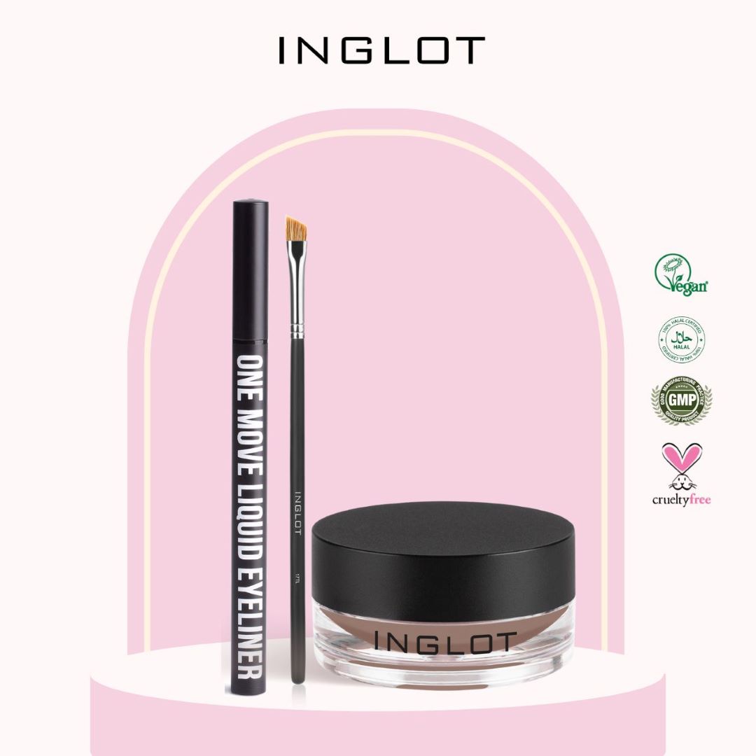 Bộ trang điểm mắt gồm Gel kẻ mày lâu trôi AMC Brow Liner + Bút kẻ mắt One move + Cọ trang điểm 17TL INGLOT