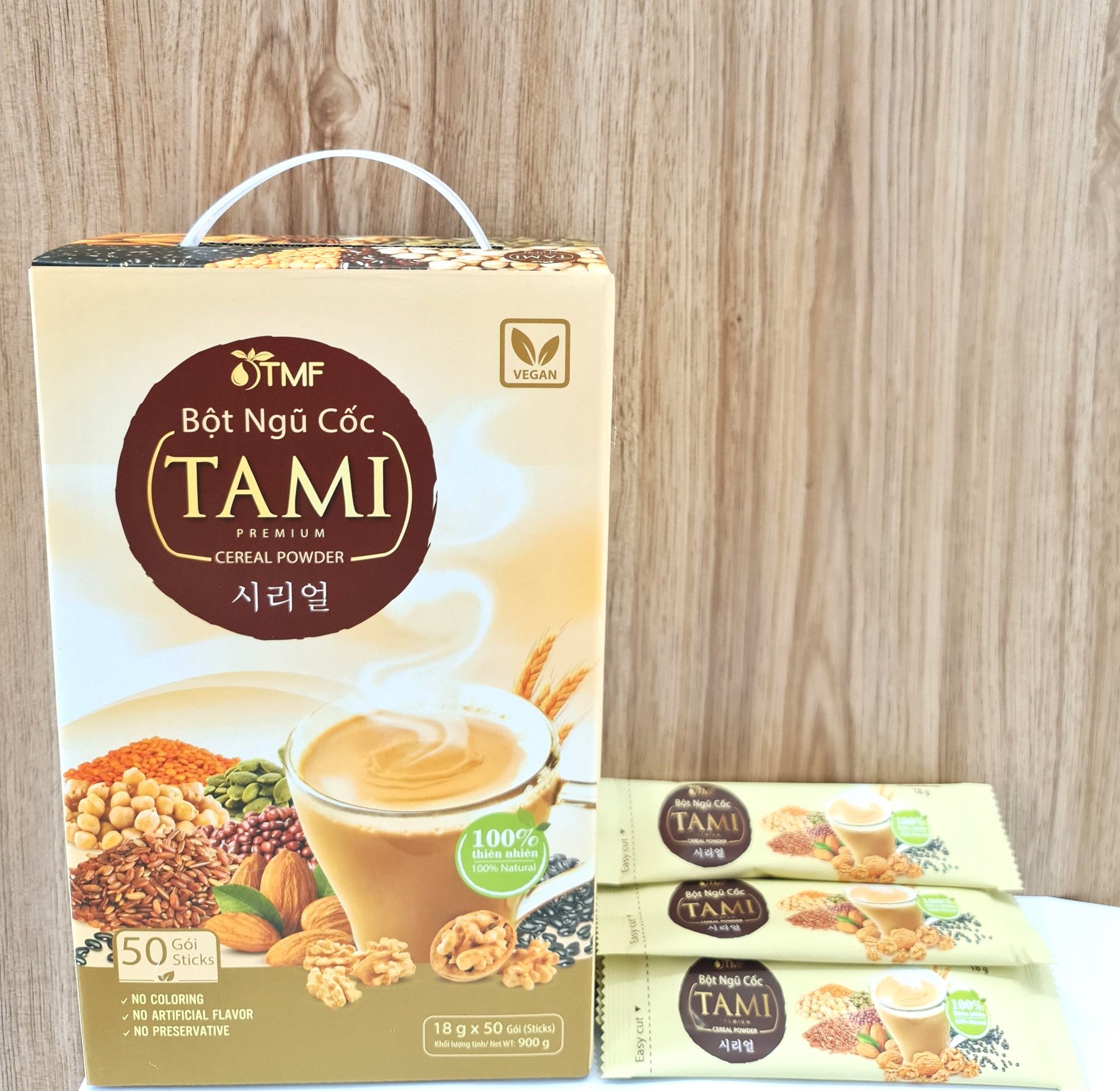 Bột ngũ cốc nảy mầm Tami ít ngọt 900g hộp 50 gói TÂM MINH FOODS