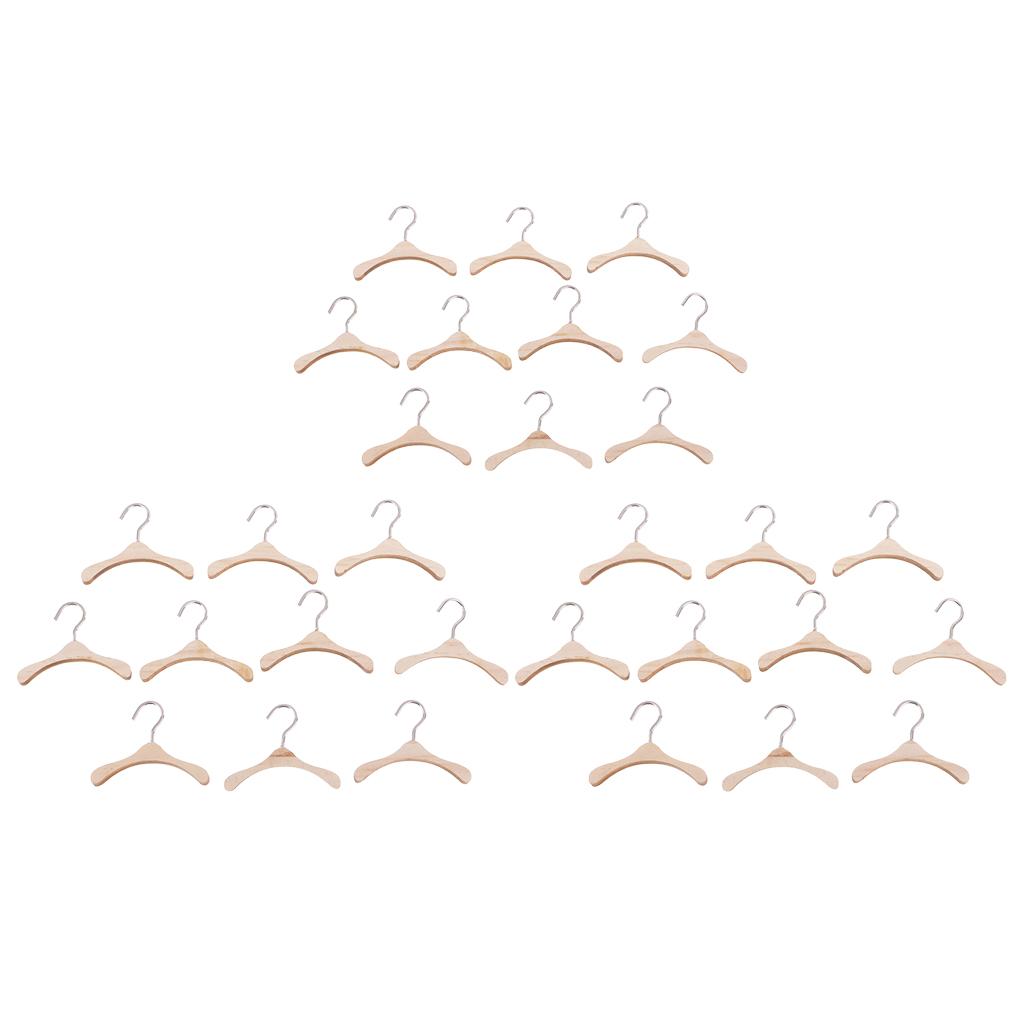 Bộ 30 Miếng 6 Cm Gỗ Móc Treo Quần Áo Móc Kim Loại Cho BJD Kurhn Búp Bê