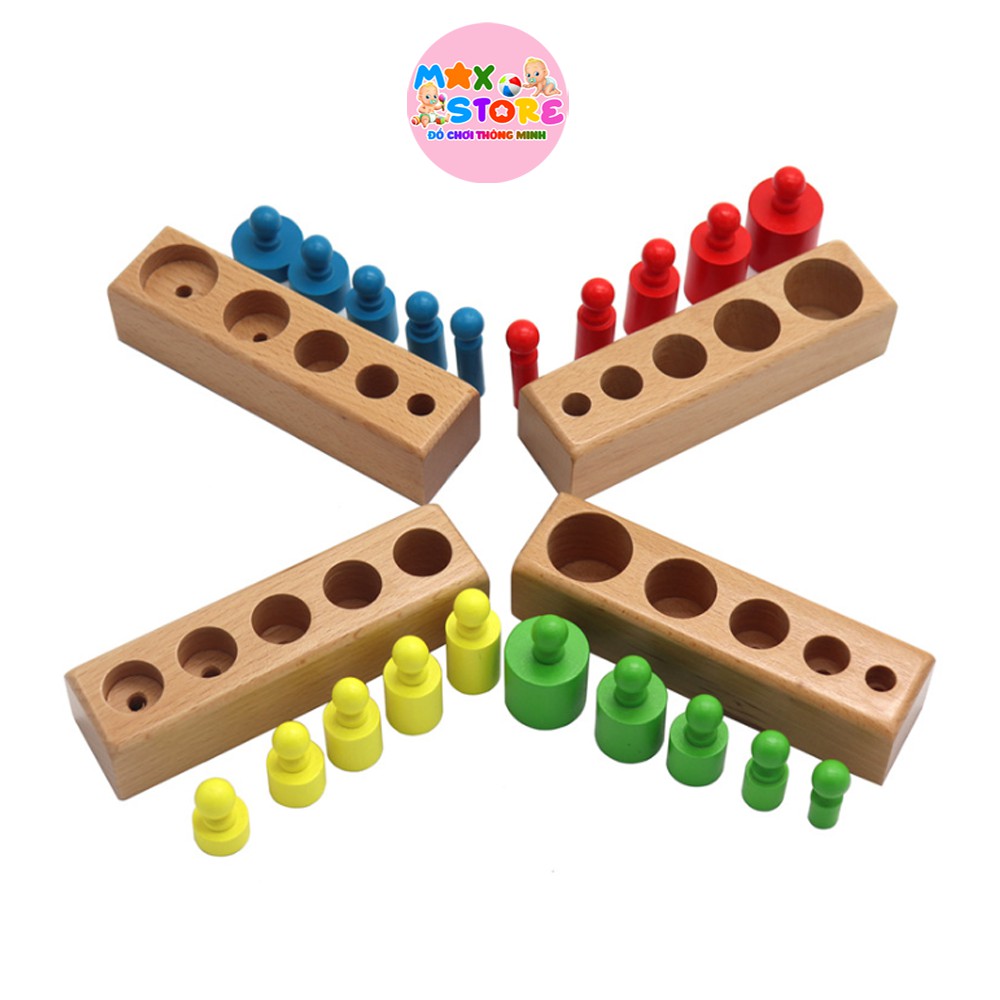 Đồ Chơi Gỗ - Set 4 Bộ Núm Trụ Montesori Phân Biệt Màu Sắc Kích Thước