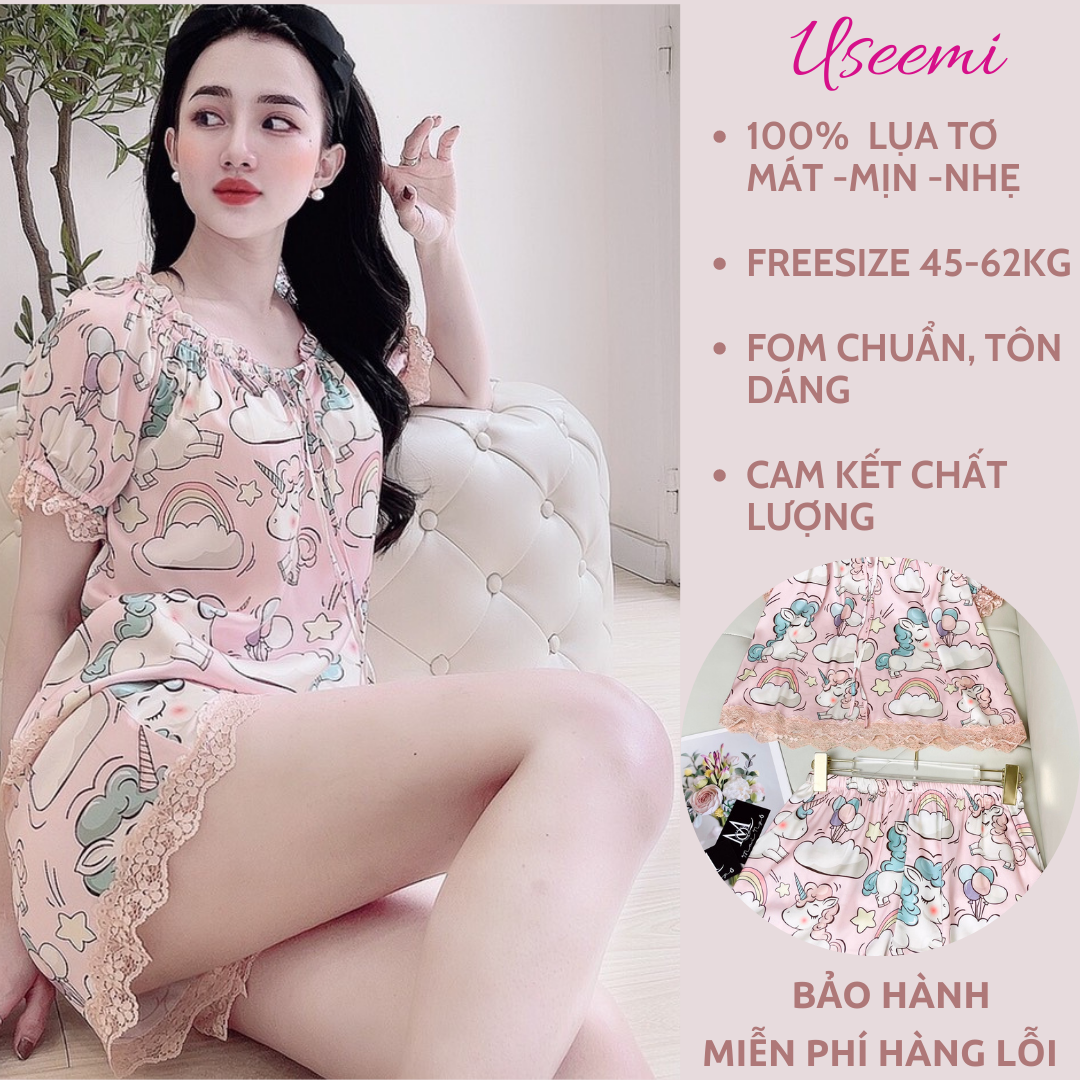 Đồ Bộ Lụa/Lanh/Satin Quần Đùi Mặc Ở Nhà Nữ - Bộ Ngủ Nữ Tay Ngắn Bồng Mặc Mùa Hè, Nhiều Họa Tiết Dễ Thương