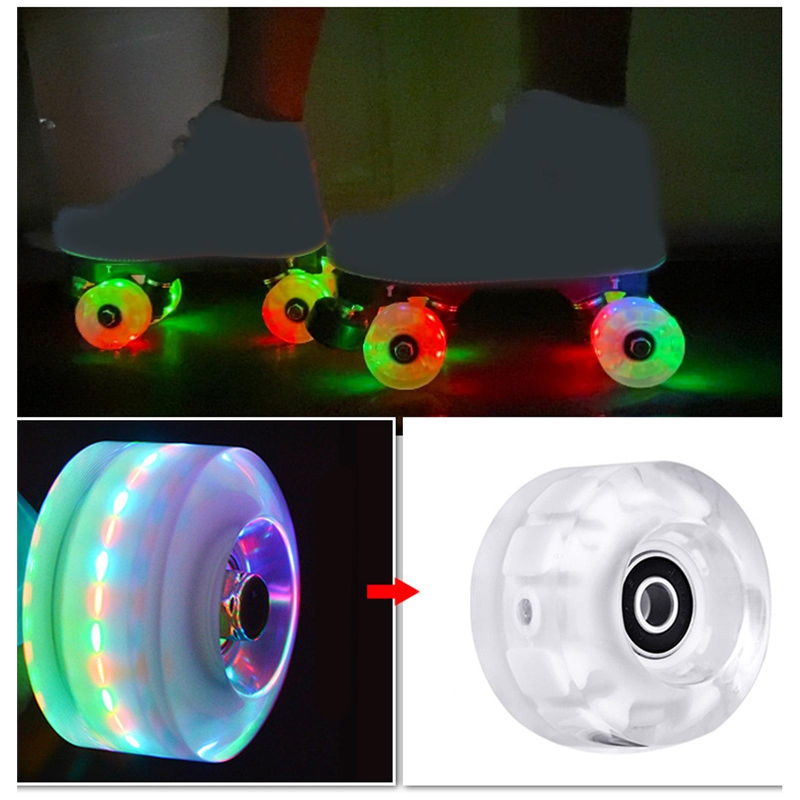 8Pcs Quad Roller Skate Wheels Luminous Skateboard Wheels Stable 32 x 58 mm Quiet Replacement with Bearings, LED Lights for Skateboard Indoor