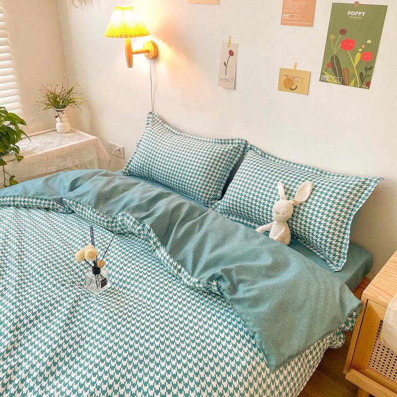 Bộ chăn ga gối Cotton poly M2T bedding, vỏ chăn mền, drap ga giường và 2 vỏ gối nằm, PL zoma xanh