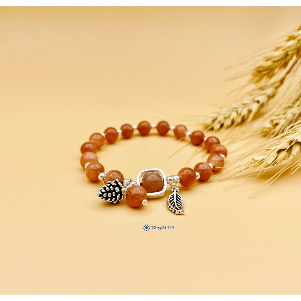 Vòng Đá Phong Thuỷ - Đá Mặt Trời 8mm mix charm bạc 925