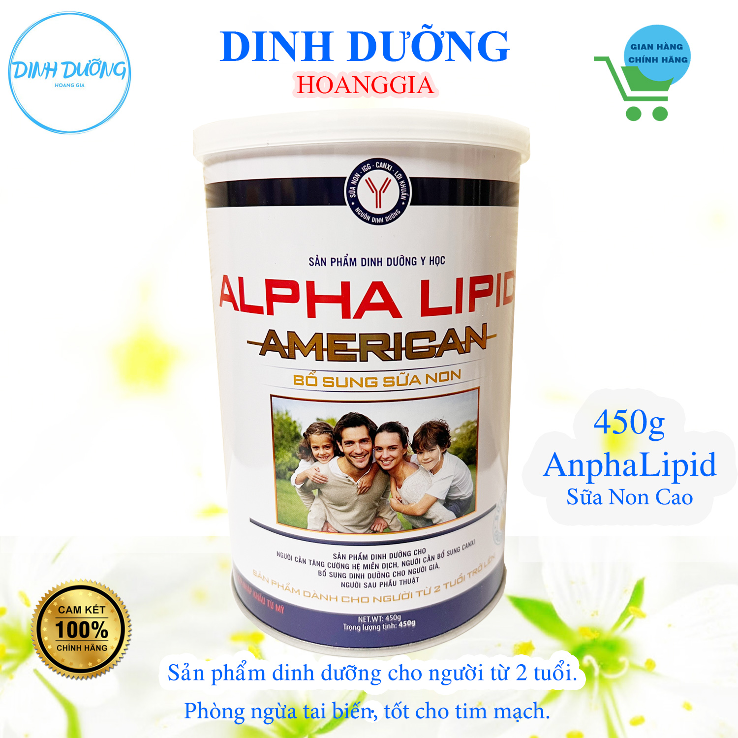 Sữa non Anpha Lipid American 450g - 24h - Sữa Non Cao - Phòng ngừa tai biến - tốt cho tim mạch