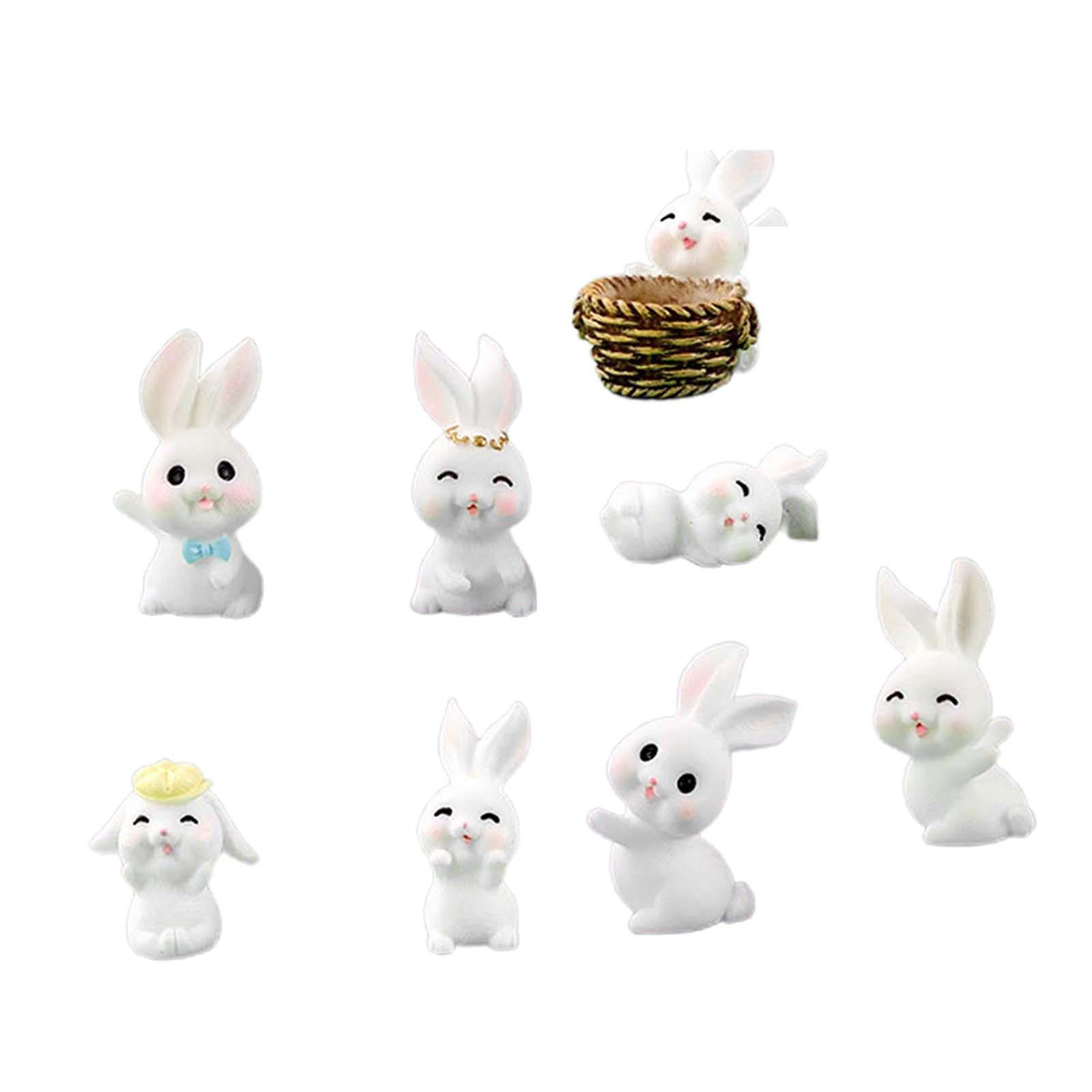8x Cute Miniature Bunny Figurines Art Sculpture Resin Crafts Animal Figures Collection for Cabinet Living Room Home Decoration Ornament