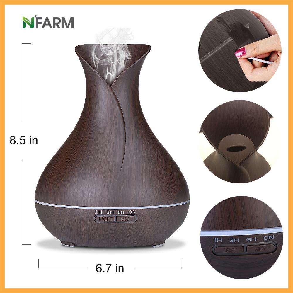 Combo máy khuếch tán, máy xông tinh dầu NFarm hình bình hoa + tinh dầu cam hương N'Farm (10ml)/ Phun sương sóng siêu âm/ Có remote điều khiển