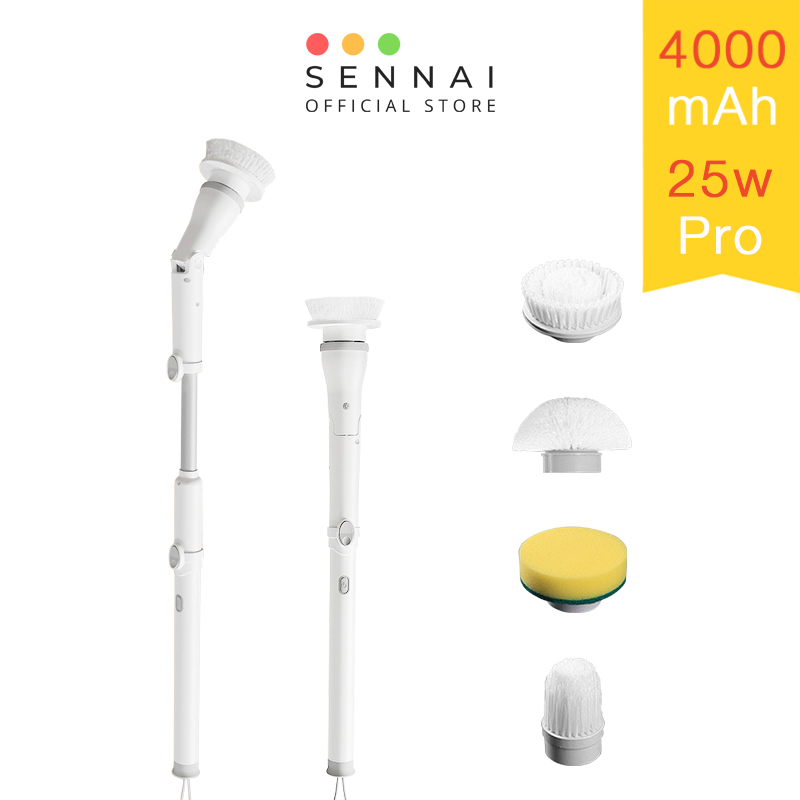 Chổi Cọ Nhà Vệ Sinh Bồn Cầu Toilet Không Dây Đa Năng Sennai Pin 4000Mah - Hàng Chính Hãng - Máy 25W Pro 4 Cọ
