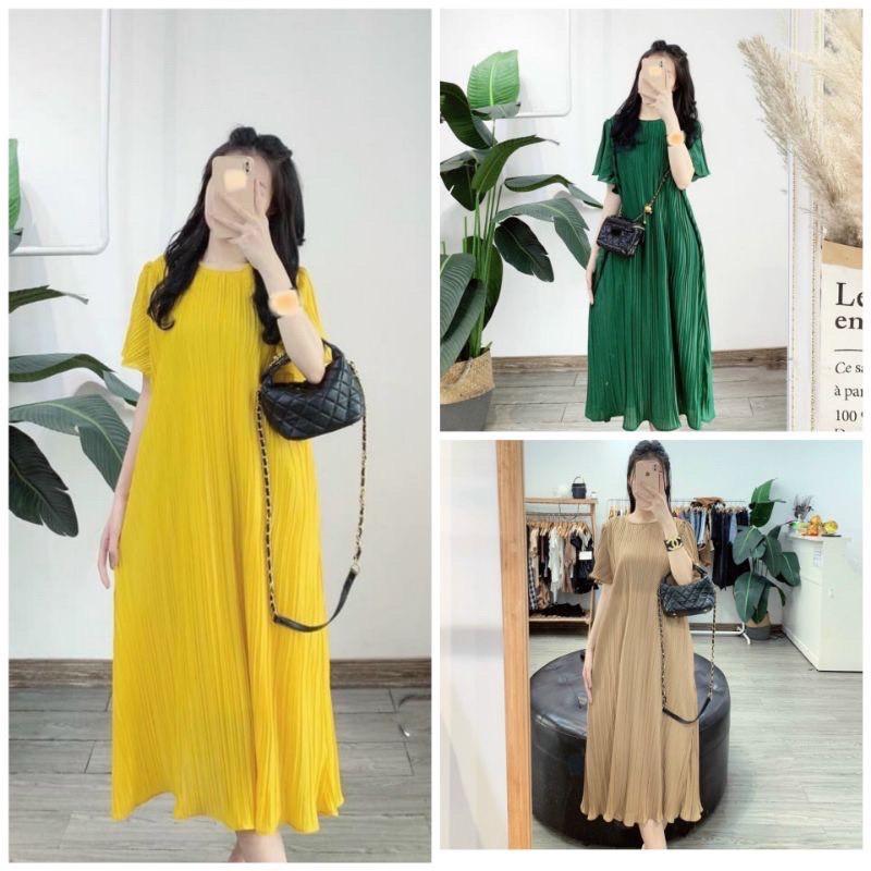 Váy bầu thời trang Aidenshop Đầm bầu thiết kế dáng dài midi mùa hè xếp li