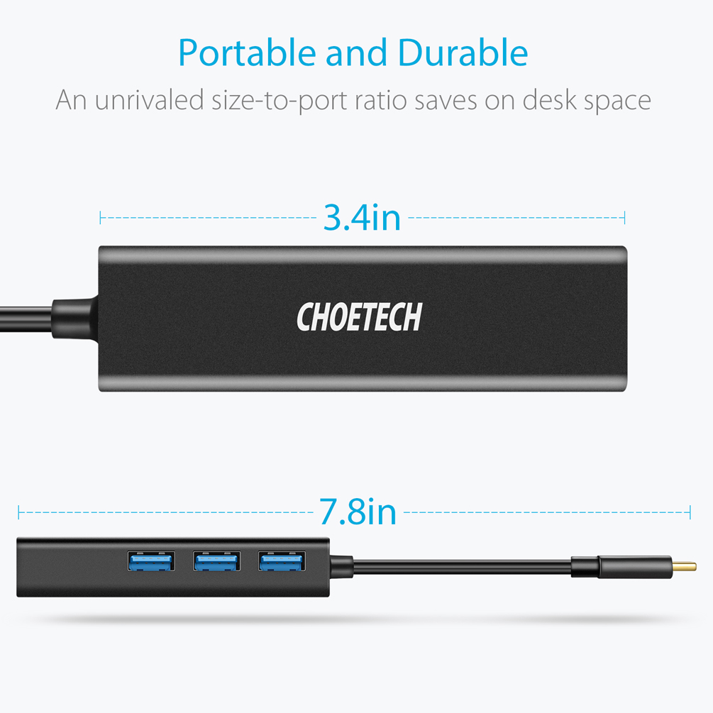 Bộ chuyển đổi USB C sang Ethernet 4 trong 1 CHOETECH HUB-U02BK - Hàng Chính Hãng