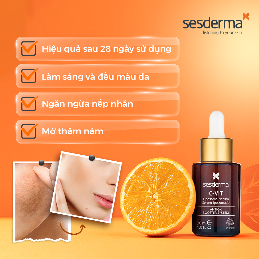 Tinh chất chống oxy hóa làm sáng da Sesderma C-VIT Liposomal Serum dành cho da khô và da hỗn hợp 30ml