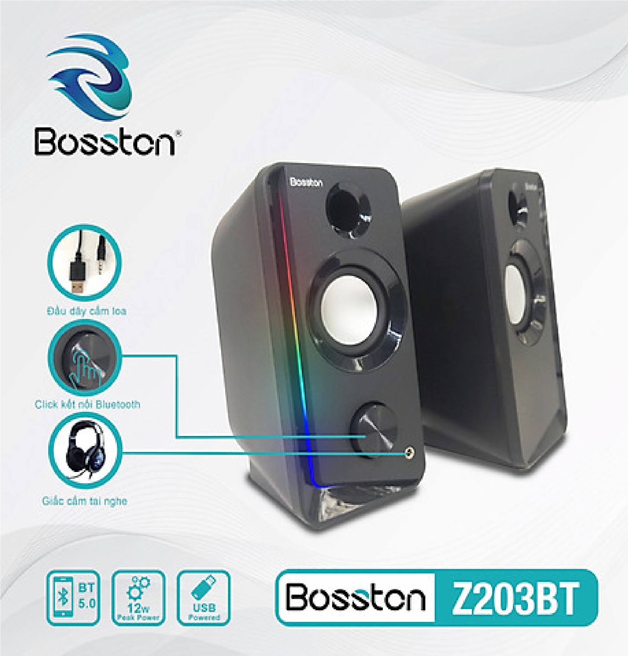 Loa 2.0 Bosston Z203BT 6W LED Bluetooth - Hàng chính hãng