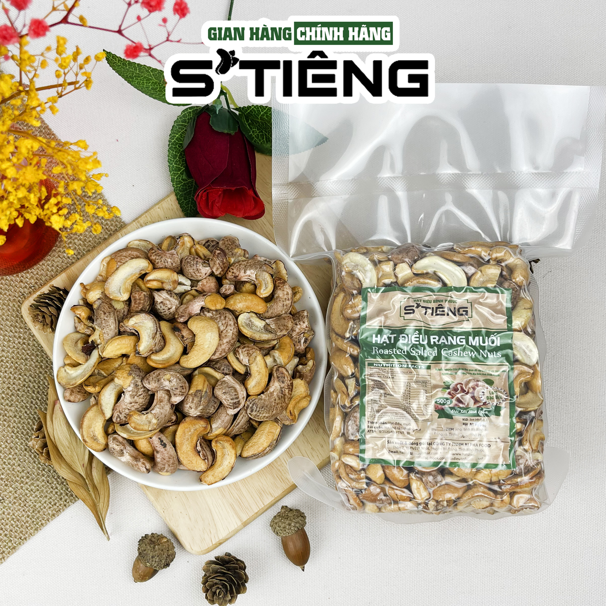 500Gr Hạt Điều Rang Muối S'TIÊNG Loại Bể Còn Vỏ Lụa