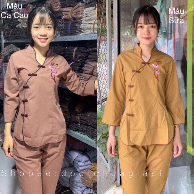 ĐỒ LAM ĐI CHÙA  Tàu Xéo Thêu Hoa Sen