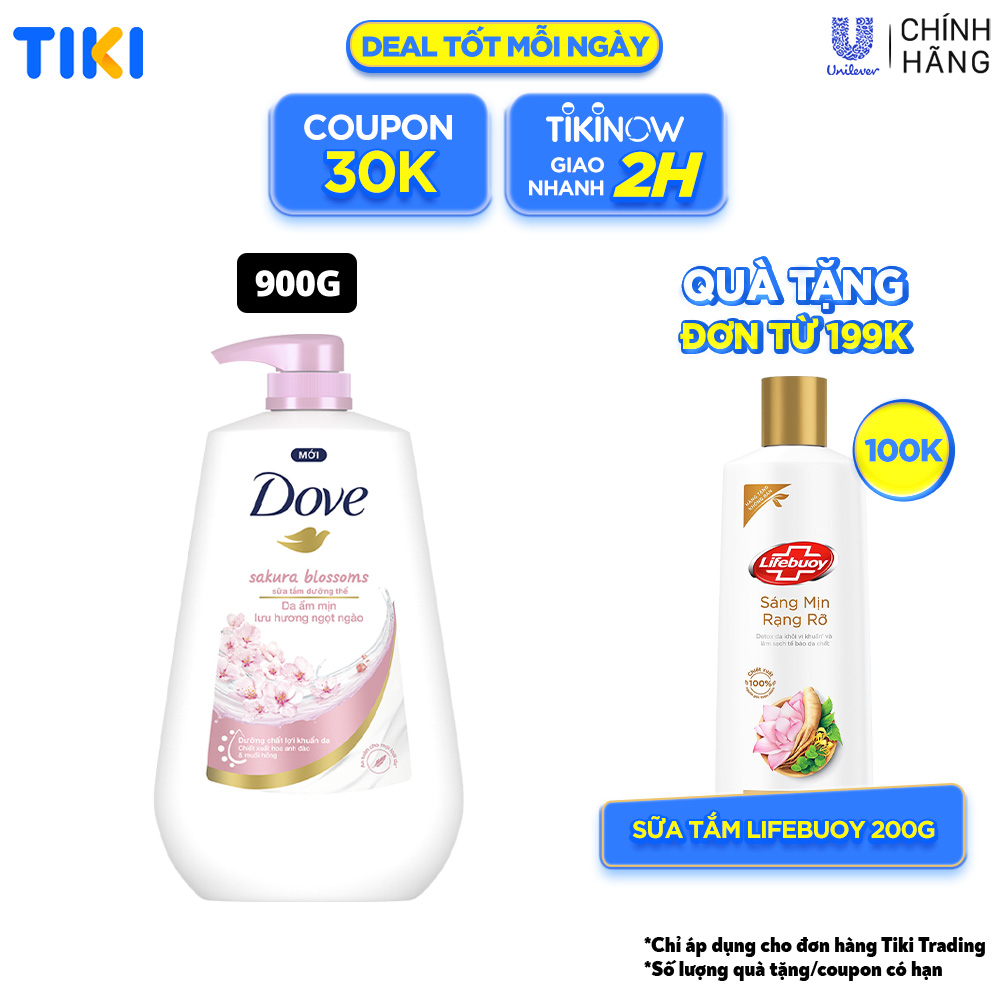 Sữa tắm dưỡng thể Dove Sakura Blossoms Da mềm mịn hương hoa với hương hoa anh đào & muối hồng 900g