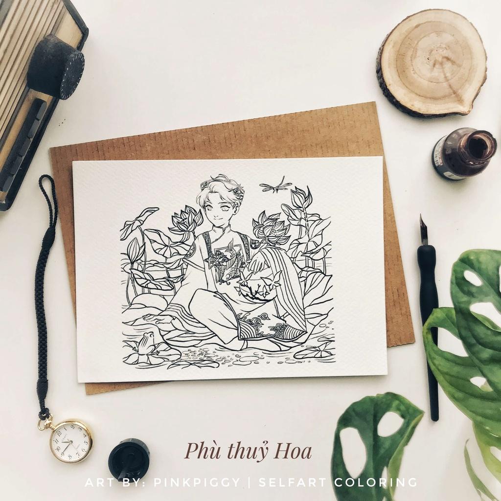 Thiệp tô màu &quot;Phù thủy hoa&quot; - 4 tranh bởi @hoathuhong, selfart, coldpress, 300gsm