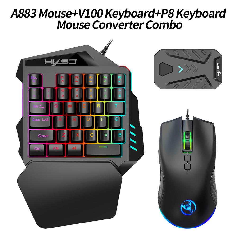 HXSJ A883 Wired RGB Gaming Mouse V100 35 Keys Single-hand Gaming Keyboard P8 Portable Android Keyboard Mouse Converter