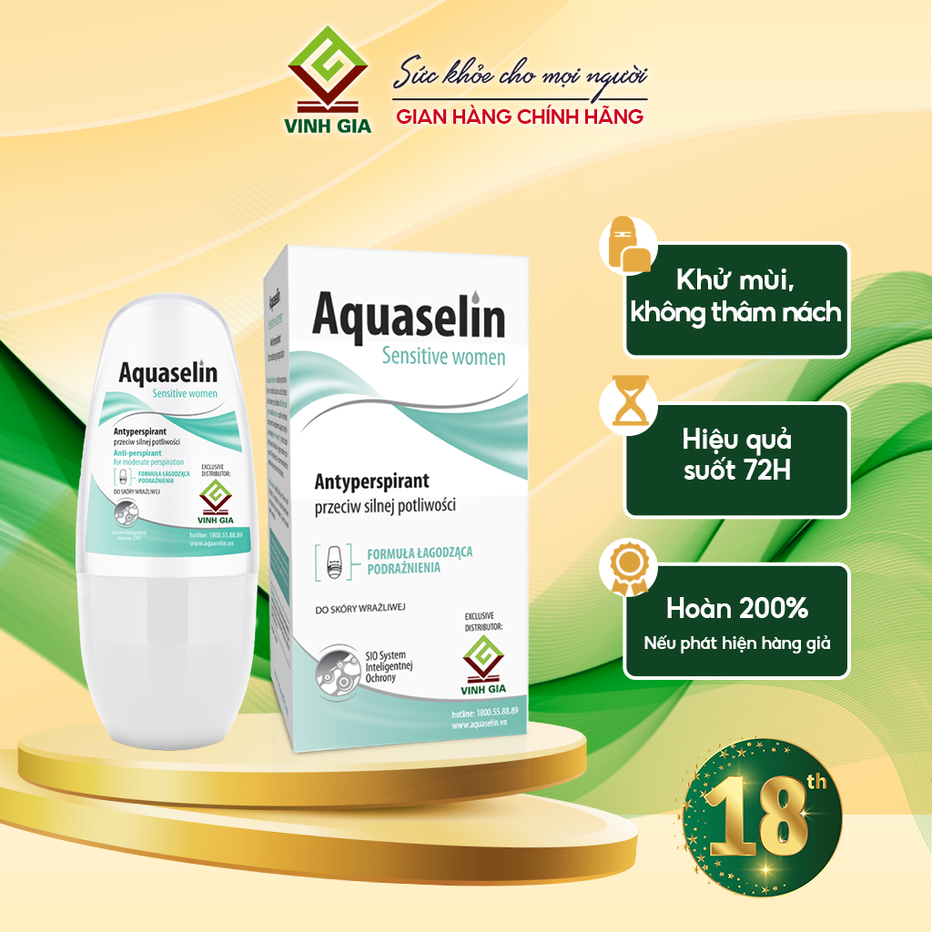 Lăn khử mùi dành cho nữ ra mồ hôi/mùi hôi đến từ Châu Âu 50ml - Aquaselin