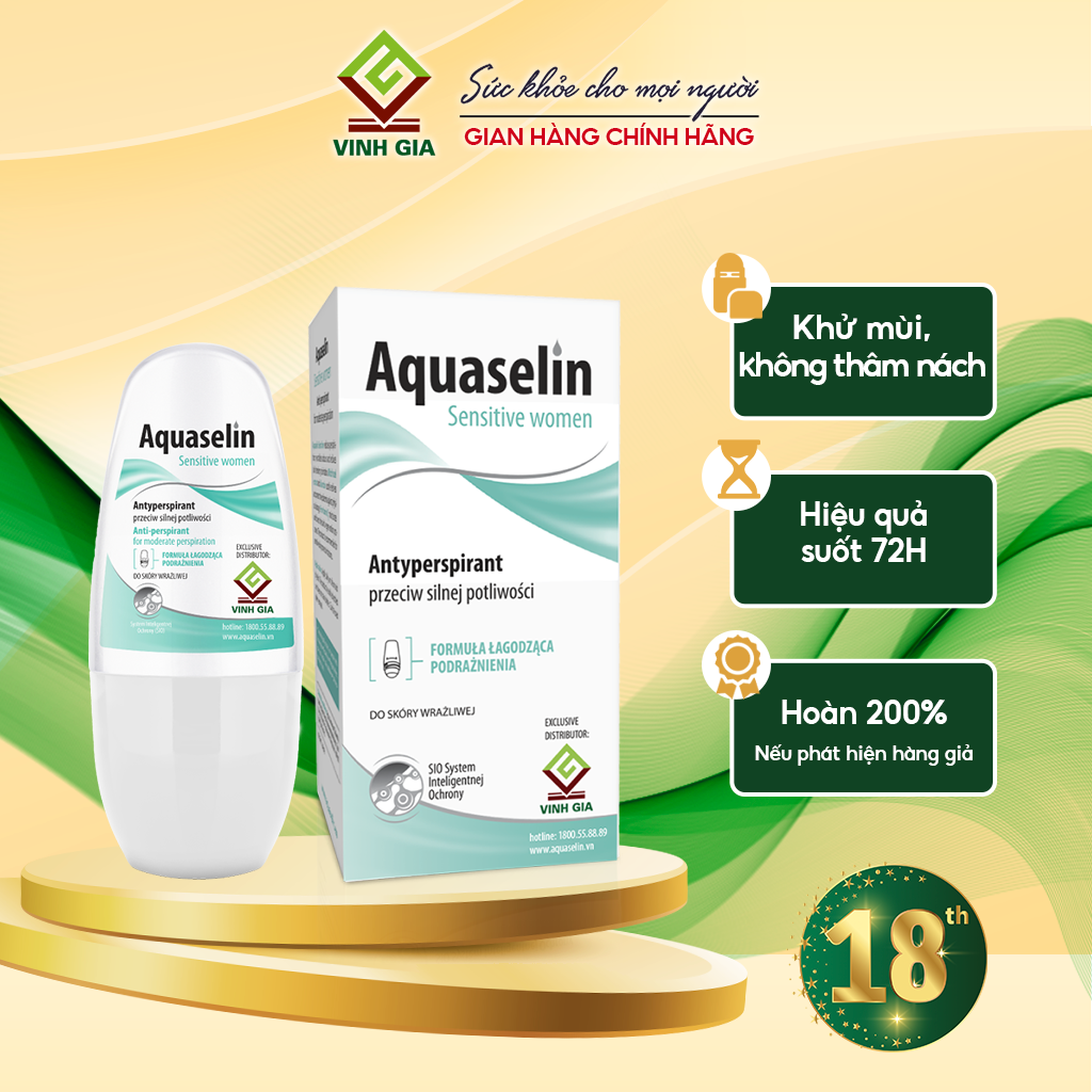 Lăn khử mùi dành cho nữ ra mồ hôi/mùi hôi (mức vừa phải) đến từ Châu Âu 50ml - Aquaselin