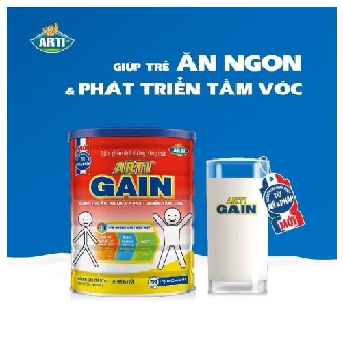 Sữa bột Arti Gain đỏ Nutifood 900G -Suy dinh dưỡng,chậm lớn, biếng ăn
