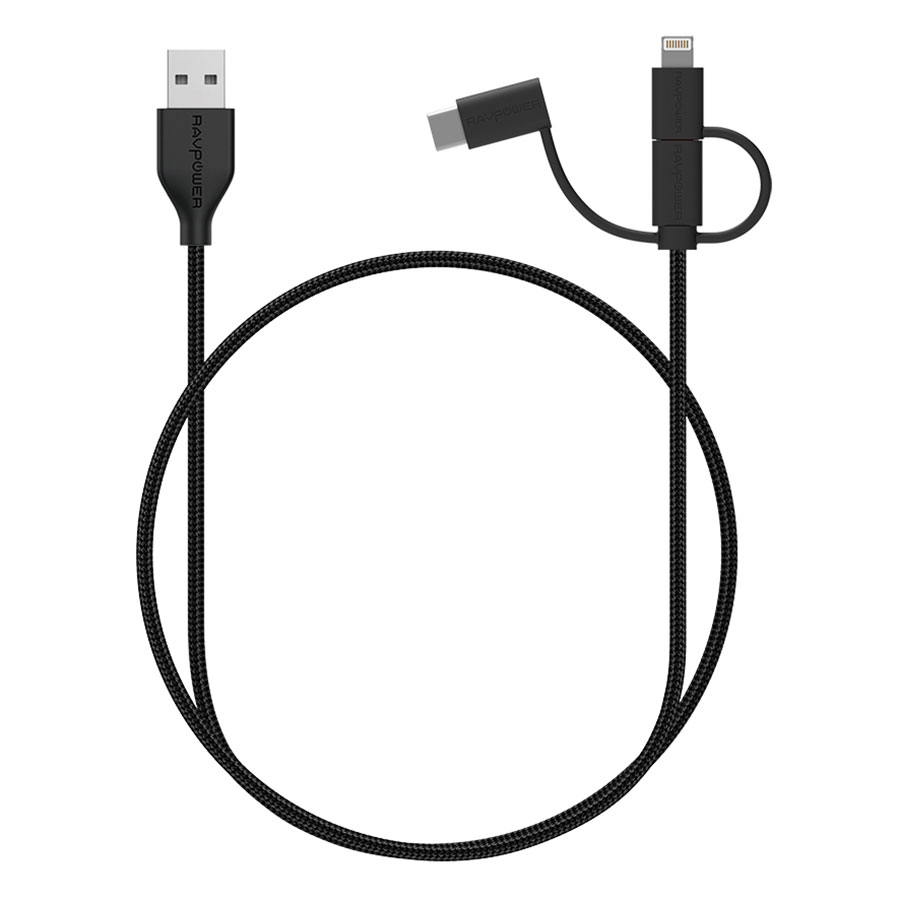 Dây Cáp Sạc 3 Trong 1 RAVPower (Lightning MFi Cho iPhone, Type C, Micro USB) 1m RP-CB021 - Hàng Chính Hãng