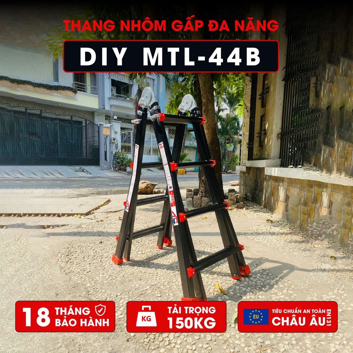 Thang Nhôm Gấp Đa Năng DIY MTL-44B chiều cao sử dụng tối đa chữ A 1.96M chữ I 4.05M