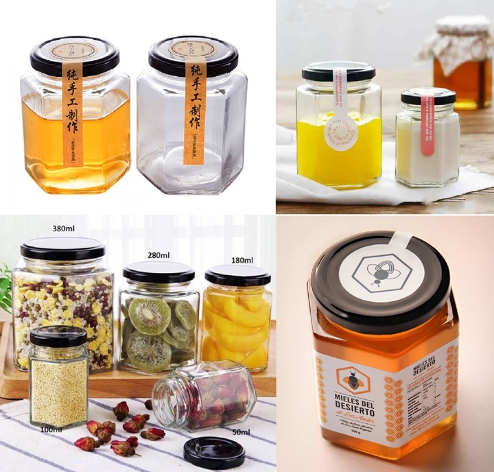 Combo 3 hủ đựng gia vị thủy tinh 280ml mẫu lục giác nắp thiếc đen vặn – hũ gia vị thuỷ tinh đựng mật ong, yến chưng, dầu dừa, sữa chua, đóng gói thực phẩm