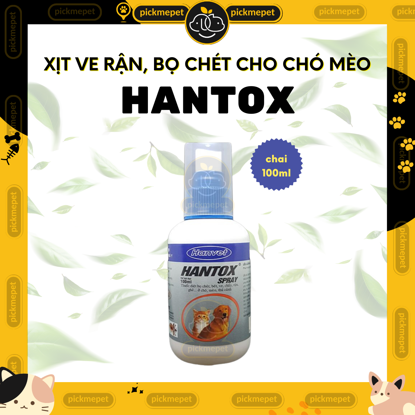 Hantox Spray - Xịt Ve Rận, Bò Chét, Ghẻ Cho CHÓ MÈO 100ml 300ml