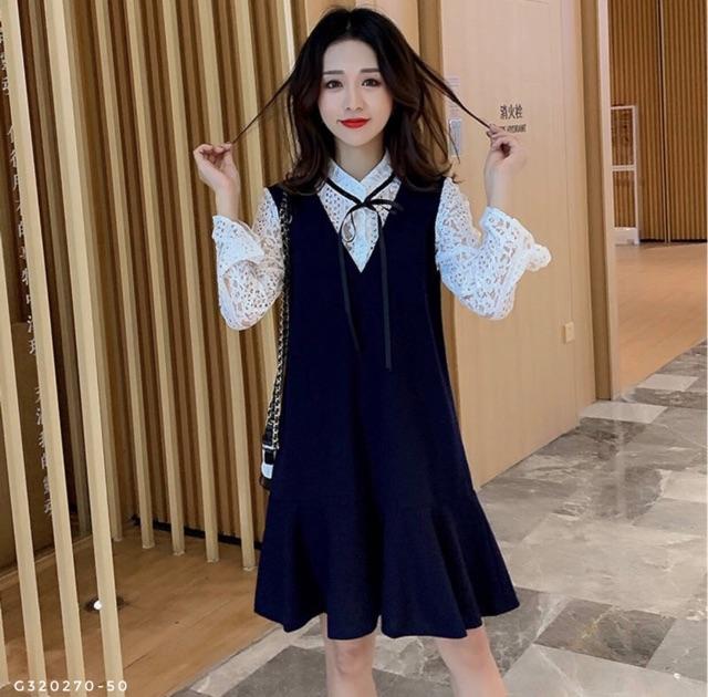Váy suông phối ren cho con bú ẢNH THẬT