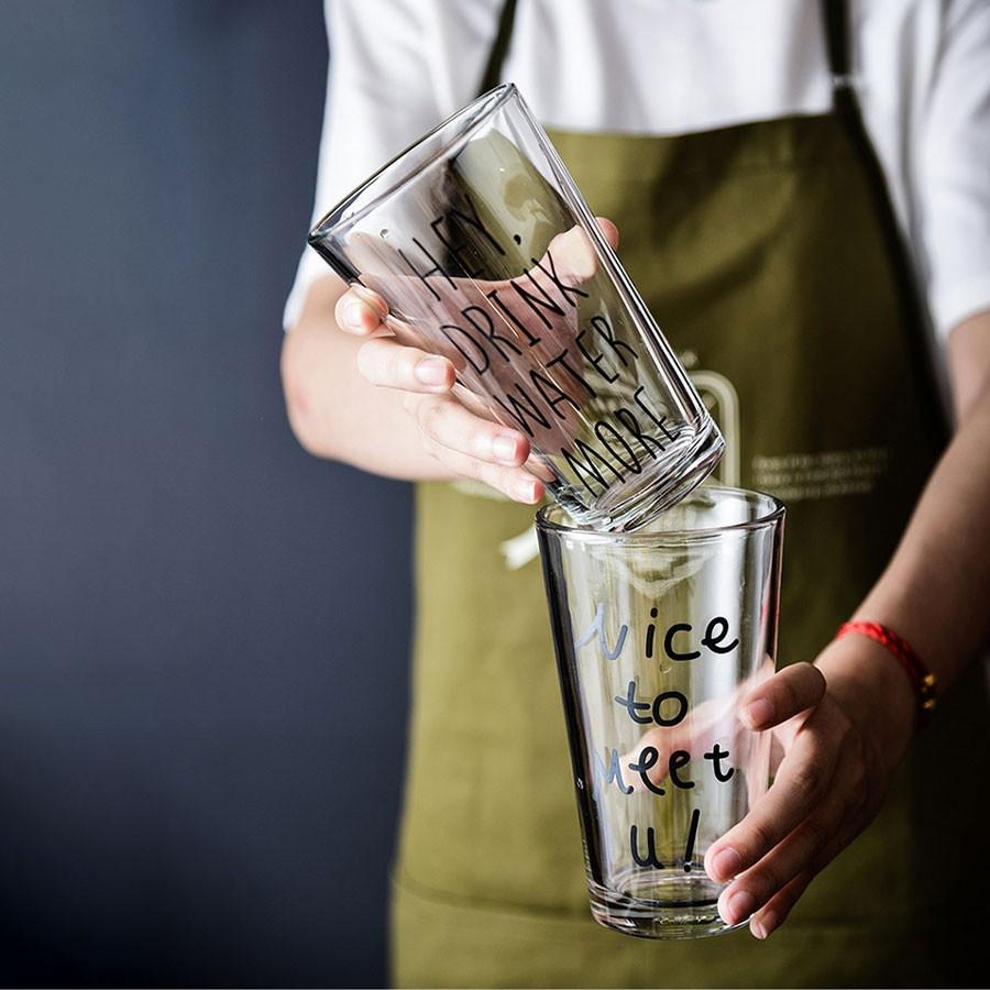 Ly Thuỷ Tinh Có Vạch Chia ml - Uống Trà, Uống Nước, Cà Phê, Sinh Tố, Nhiều Mẫu Chữ - C07