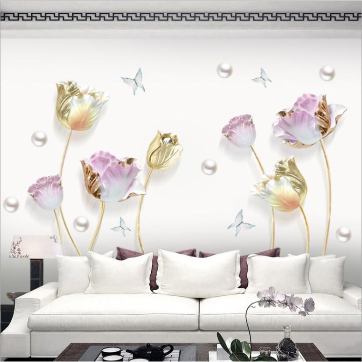 Decal dán tường trang trí - BÔNG HỒNG VÀNG BƯỚM HIỆN ĐẠI