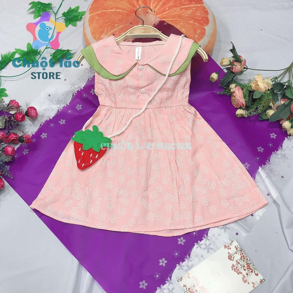 Đầm váy cho bé gái chất đũi kèm túi dâu cho bé từ 8kg đến 20kg