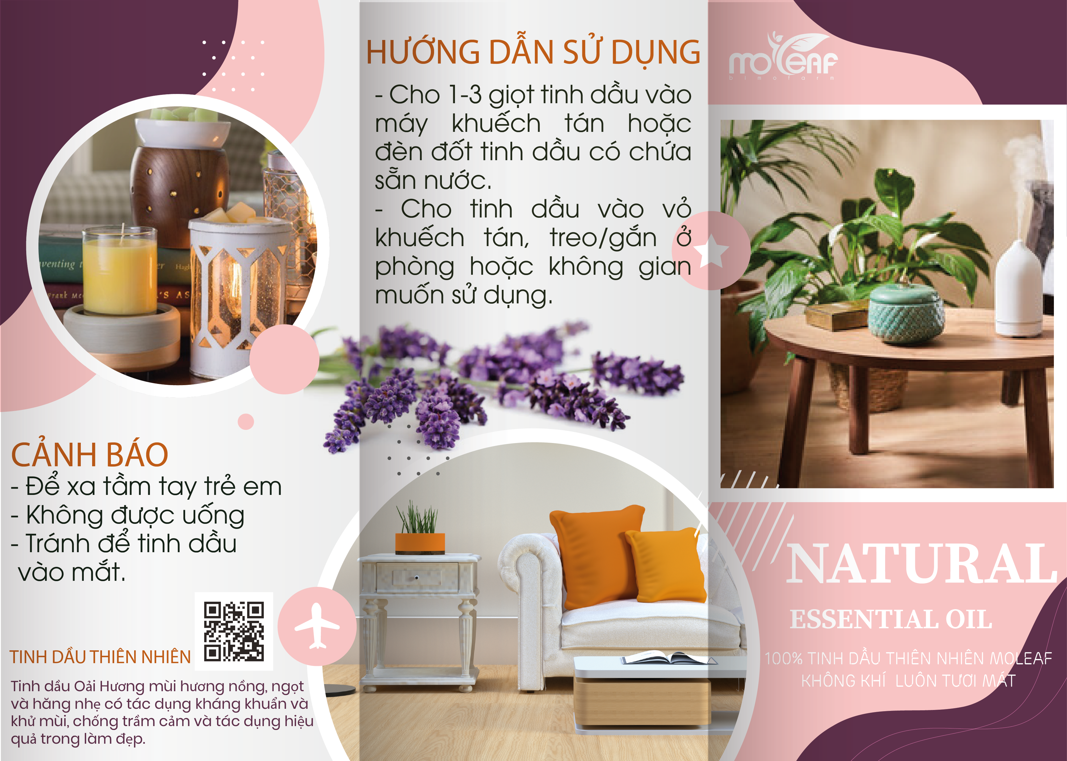 Dây treo tinh dầu Moleaf 7ml, Sả Chanh, Tràm gió, Bạc Hà, Cam Ngọt, Oải Hương, Ngọc Lan Tây, Vỏ Bưởi, Vỏ Quế, nước hoa xe ô tô, tủ quần áo, phòng khách, nhà bếp