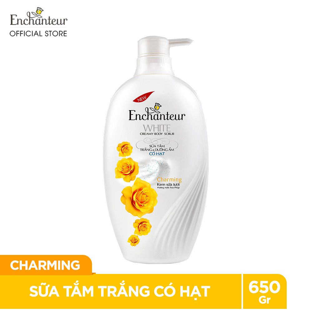 Combo Sữa Tắm Trắng Và Dưỡng Ẩm Có Hạt Enchanteur Charming 650Gr và Dầu Gội Nước Hoa Enchanteur Charming 650Gr