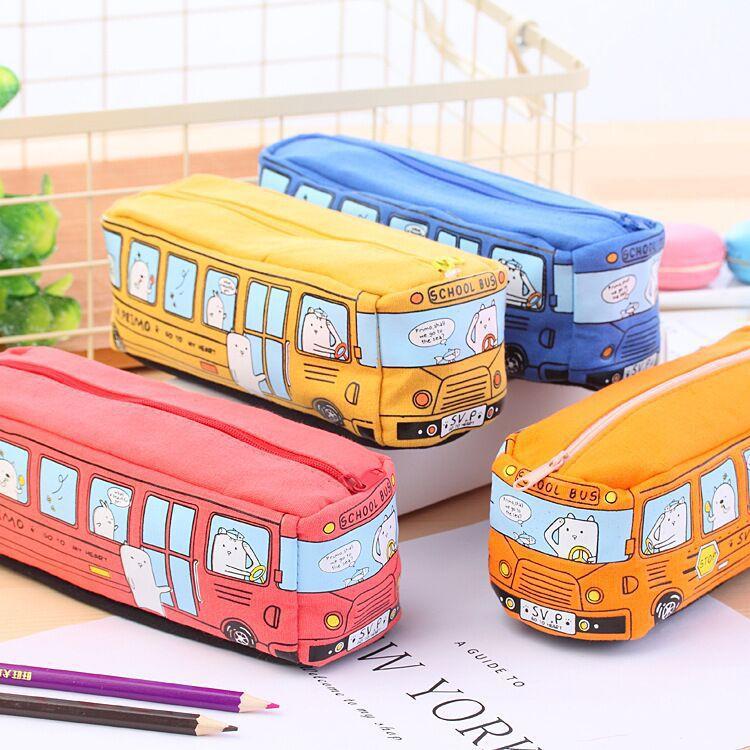 Túi đựng bút bằng vải cỡ lớn 19x6.5x6CM, hình dáng chiếc xe bus nhiều màu T1220