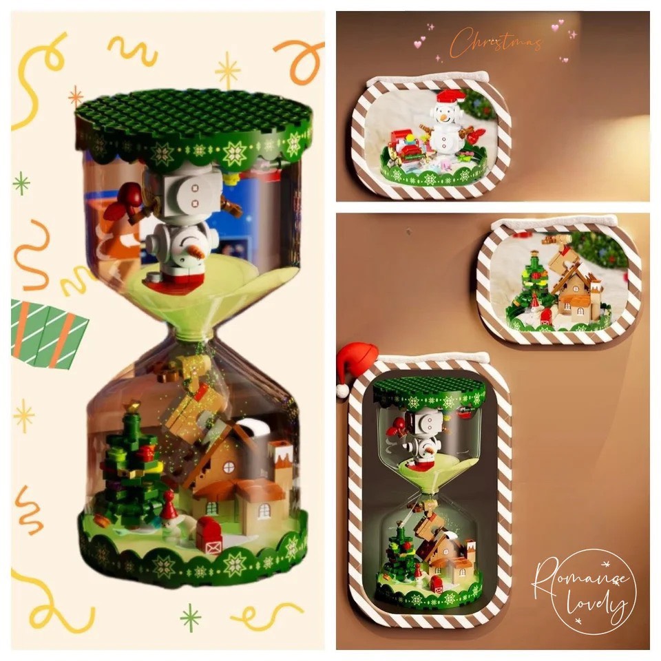 Đồ Chơi Lắp Ráp, Xếp Hình Noel SEMBO BLOCK Christmas Hourglass – Đồng Hồ Cát Giáng Sinh Kèm Cát Dạ Quang (286 chi tiết)