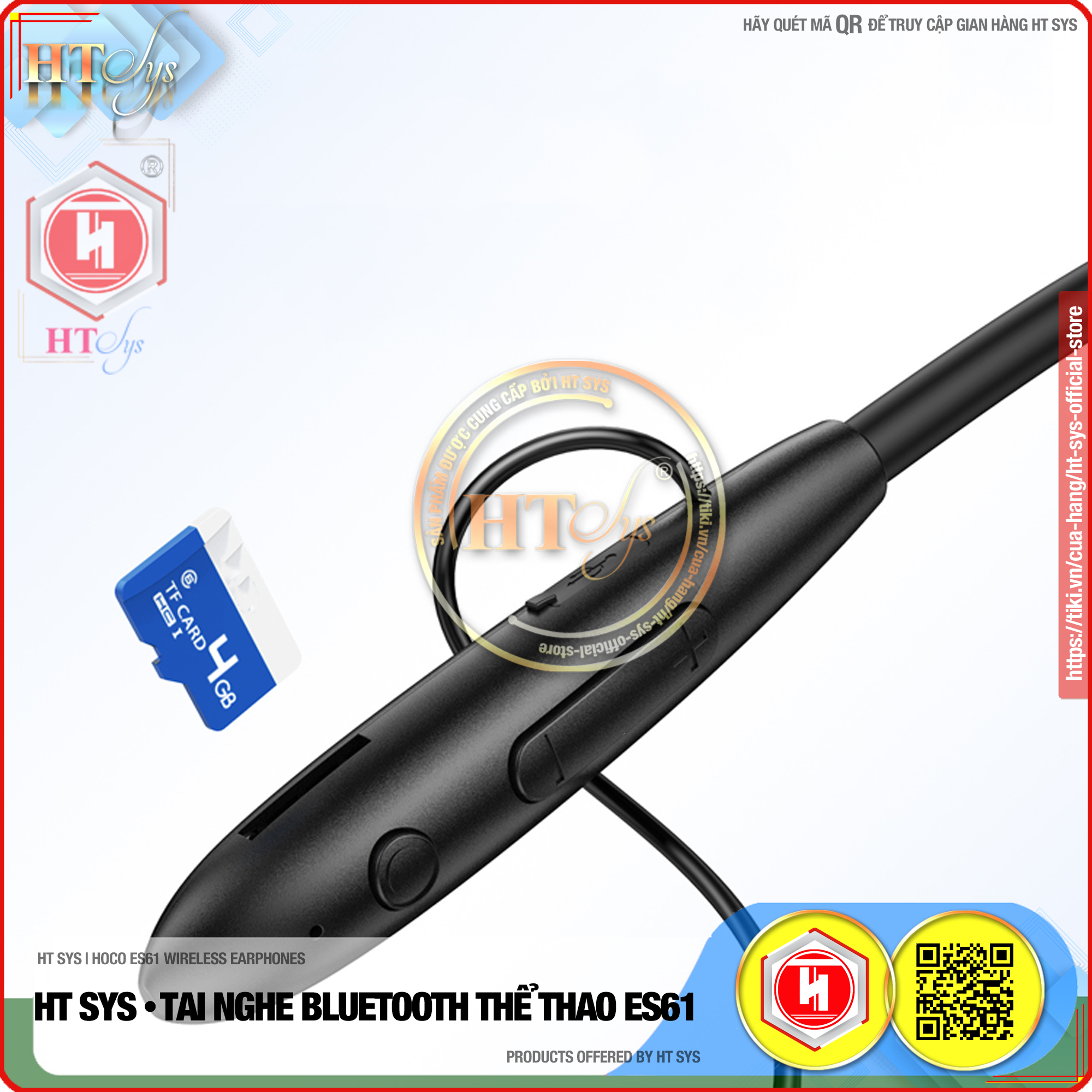 Tai Nghe Bluetooth Nhét Tai HT SYS hoco ES61 - Bluetooth V5.1 - Pin 200mAh - Thời Gian Nghe Nhạc Và Gọi Điện 20H - Thời Gian Chờ 330H - Tích Hợp Khe Cắm Thẻ Nhớ SD - Tương Thích Tất Cả Dòng Máy - Hàng Nhập Khẩu