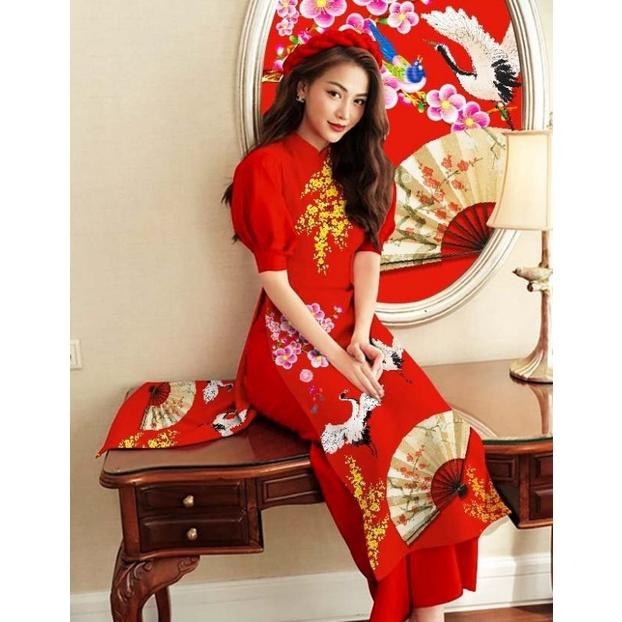 SÉT ÁO DÀI HỌA TIẾT QUẠT + QUẦN DÀI